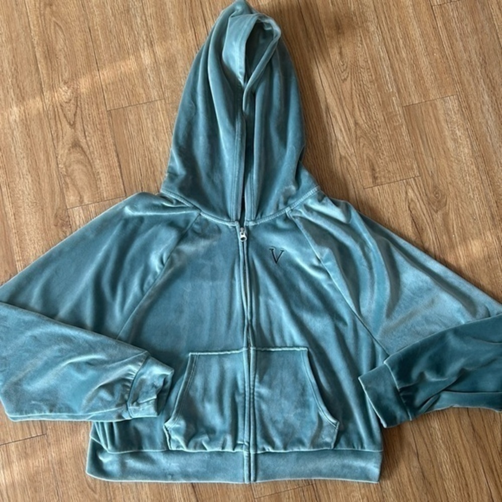 Victoria's Secret On Point Women's Teal Velour Full Zip Jacket Size M